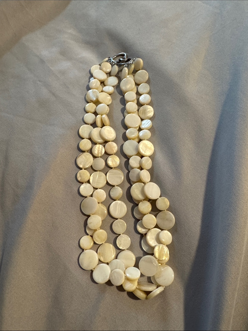Three-Strand Cream Mother-of-Pearl-like Coin Necklace